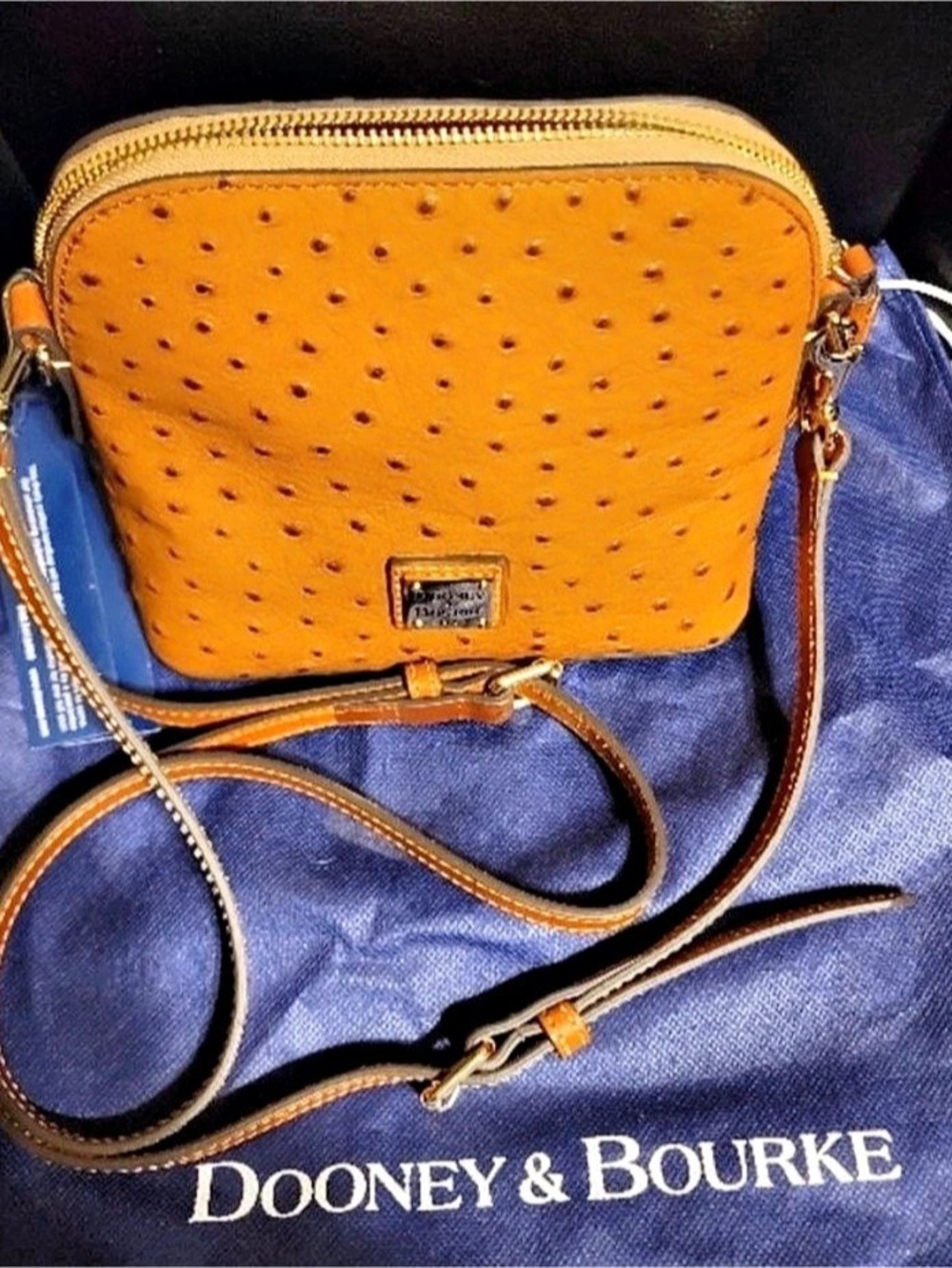 Dooney & Bourke Ostrich Crossbody Orange & Brown NWT